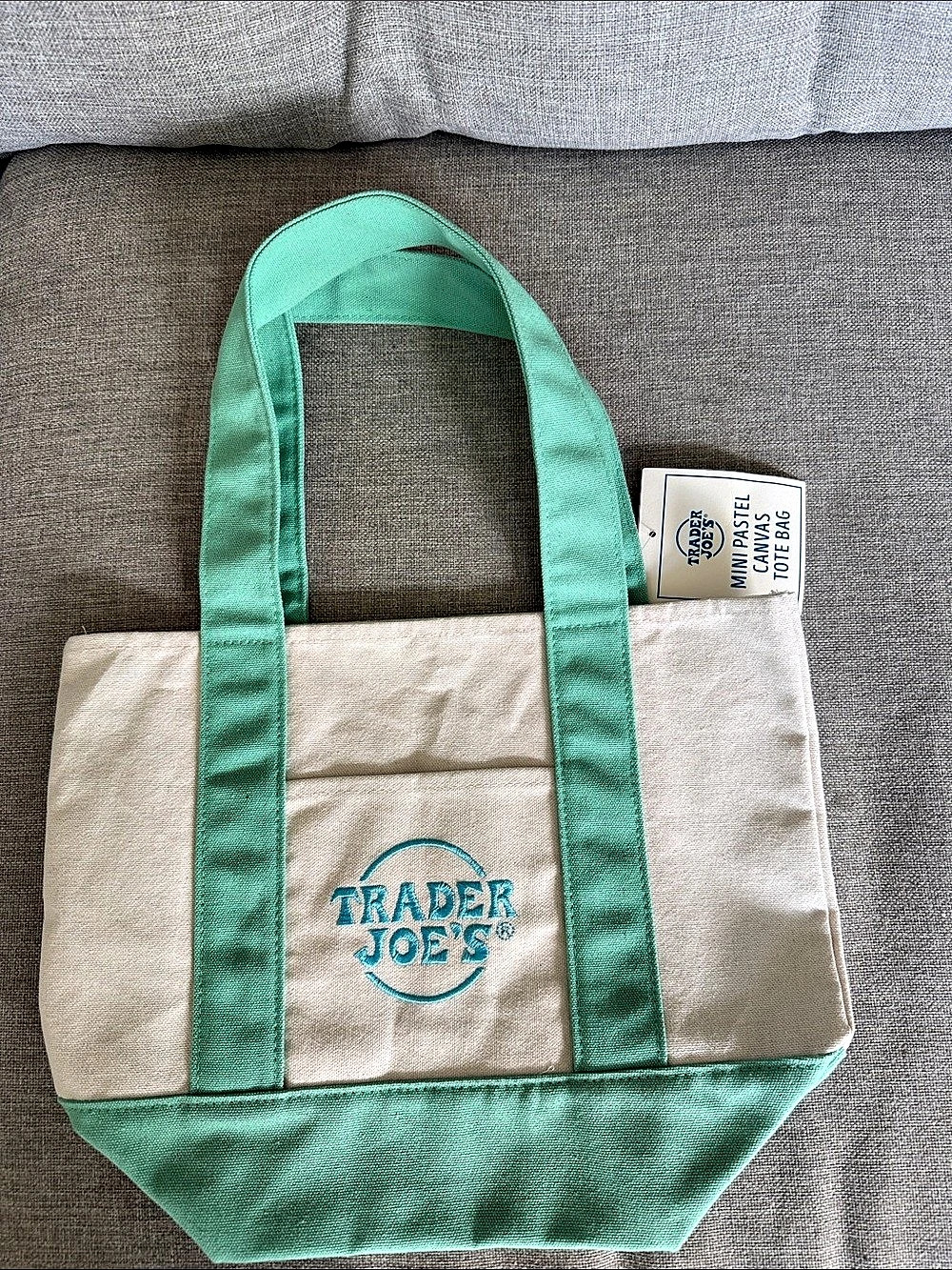 Trader Joe's Mini Pastel Canvas Tote Bag Green